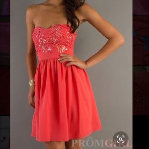 PromGirl Coral, Sequin, strapless dress